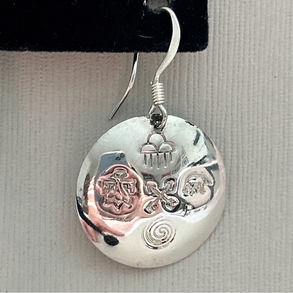 Native American Etched Symbols Sterling Silver Medallion Earrings - Picture 10 of 13